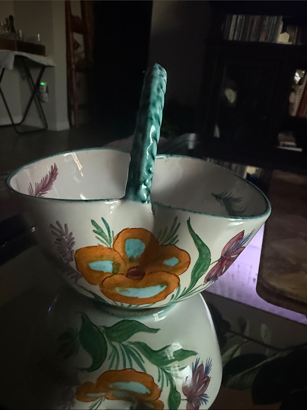 Italy ceramic basket Hand-Painted Floral Ceramic Basket